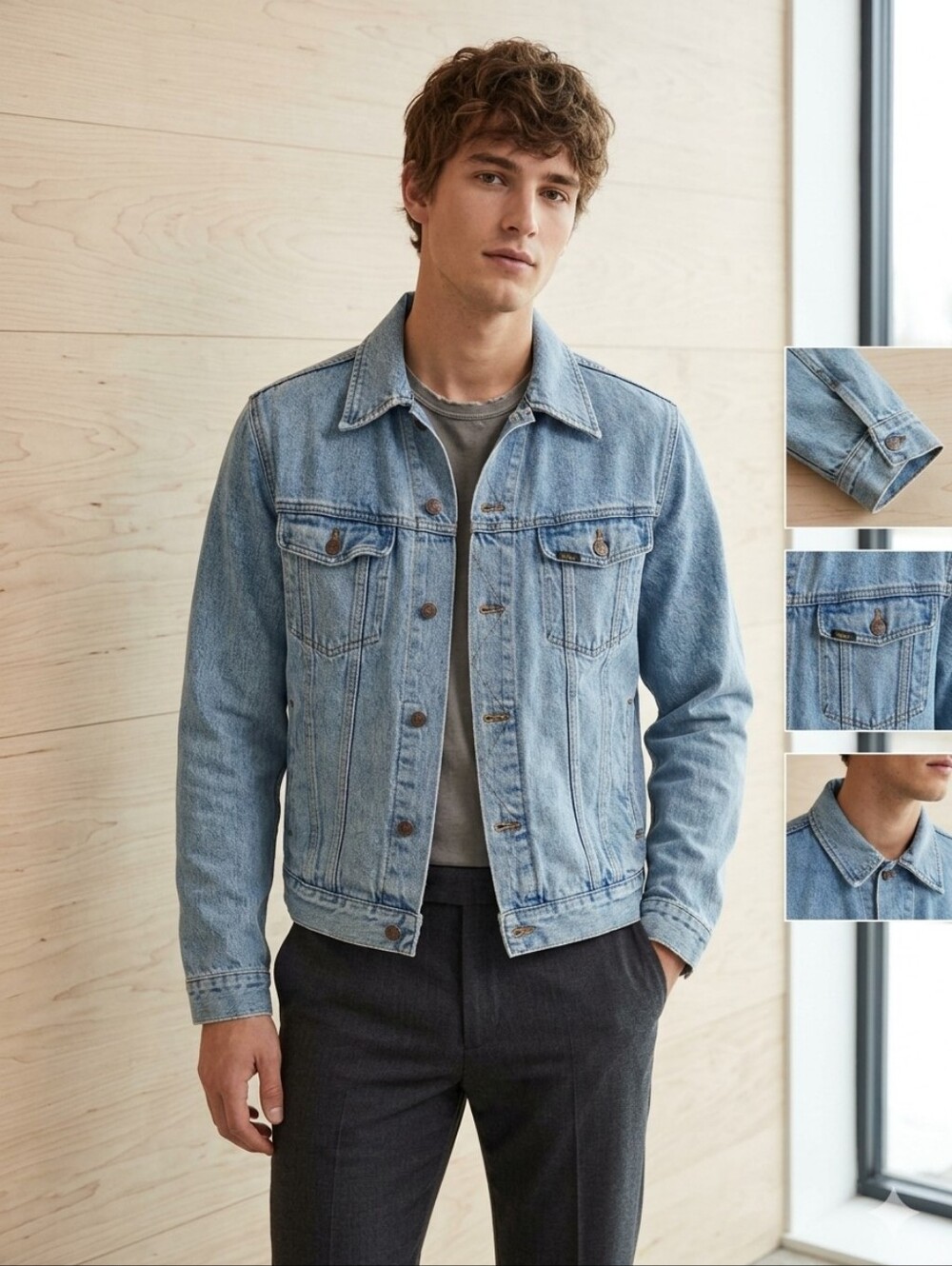 Vintage Men's Large Light Blue Denim Jacket With Distressing